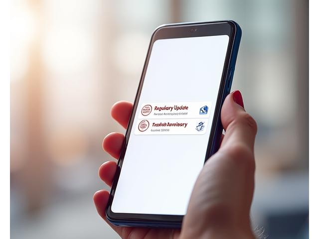 Smartphone displaying push notifications for compliance alerts and email icon, illustrating the automated alert subscription service.