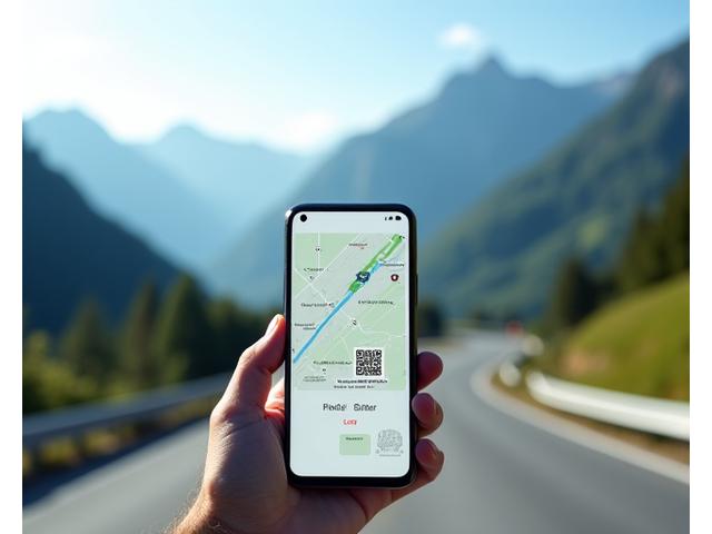 Digital Austrian motorway vignette displayed on a smartphone screen against an alpine background