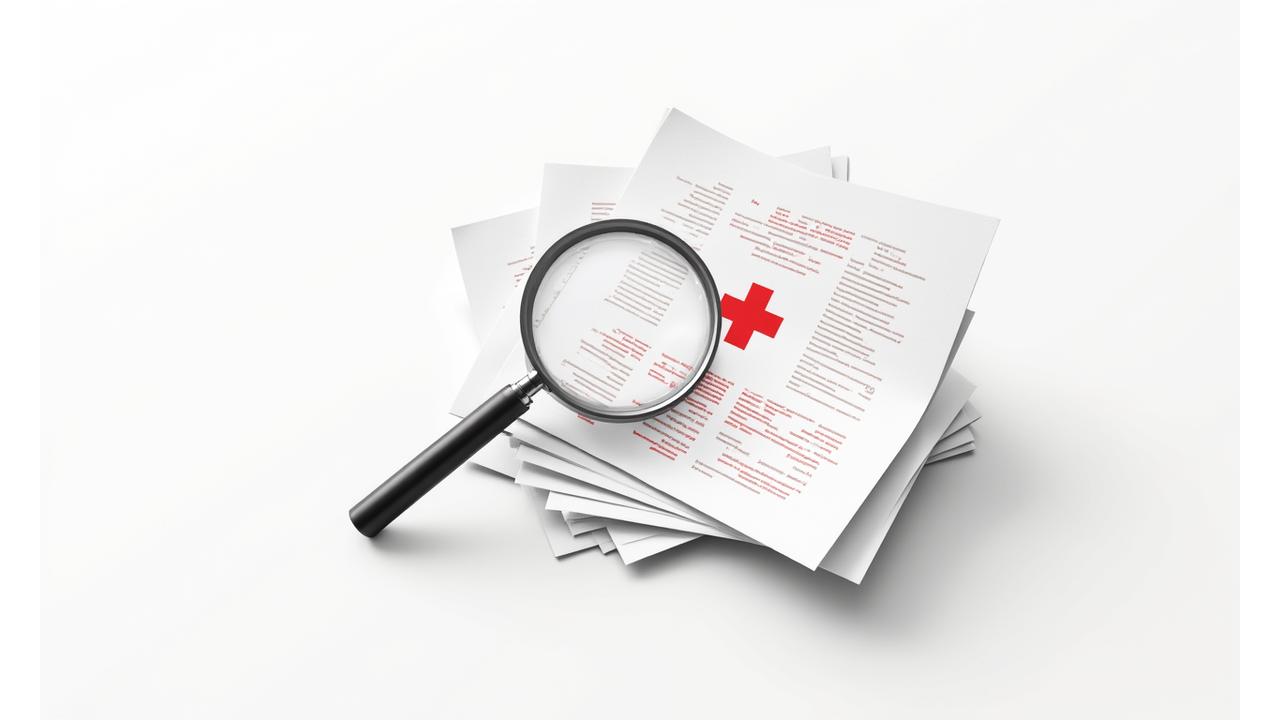 Abstract illustration of a legal document with a magnifying glass, symbolizing transparency and careful review of terms and conditions.
