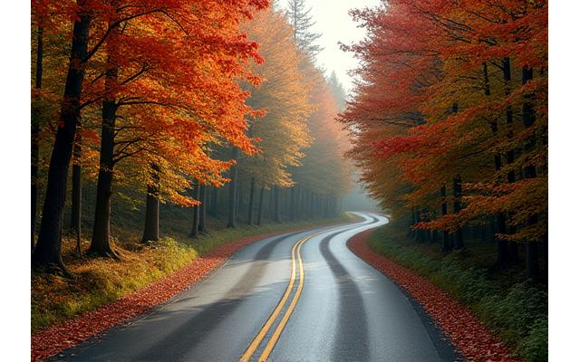 Winding road in German Black Forest with autumn foliage