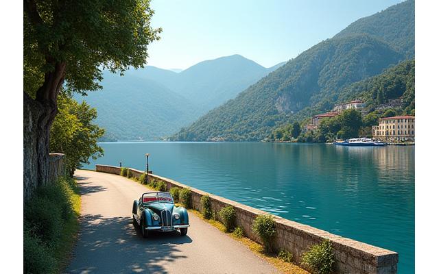 Road alongside Lake Como in Italy