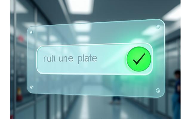 Screenshot of a sleek digital interface for vehicle plate verification showing a green checkmark indicating successful verification.